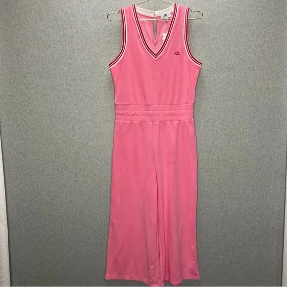 Juicy Couture Terry Cloth Pink Wide Leg Cropped Jumpsuit - Picture 2 of 7